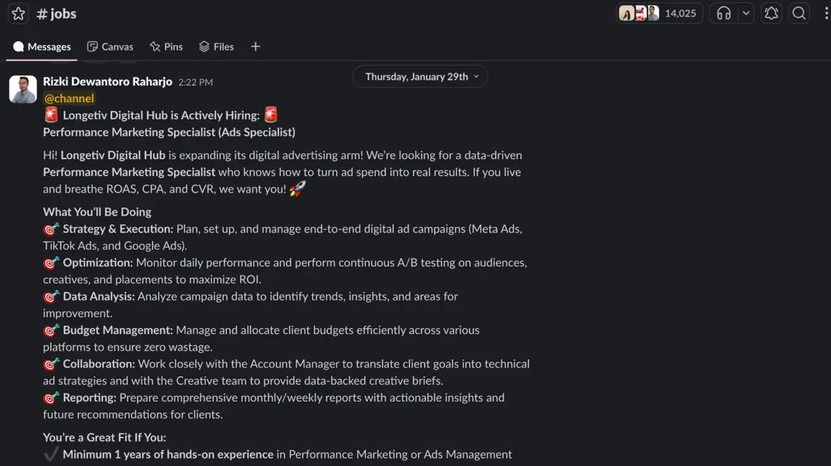 RevoU Slack job posting