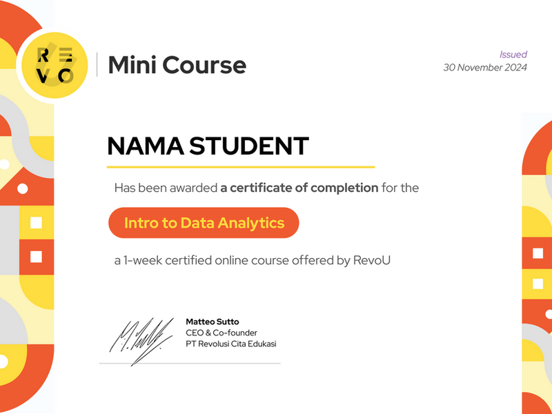 Contoh sertifikat penyelesaian RevoU Mini Course